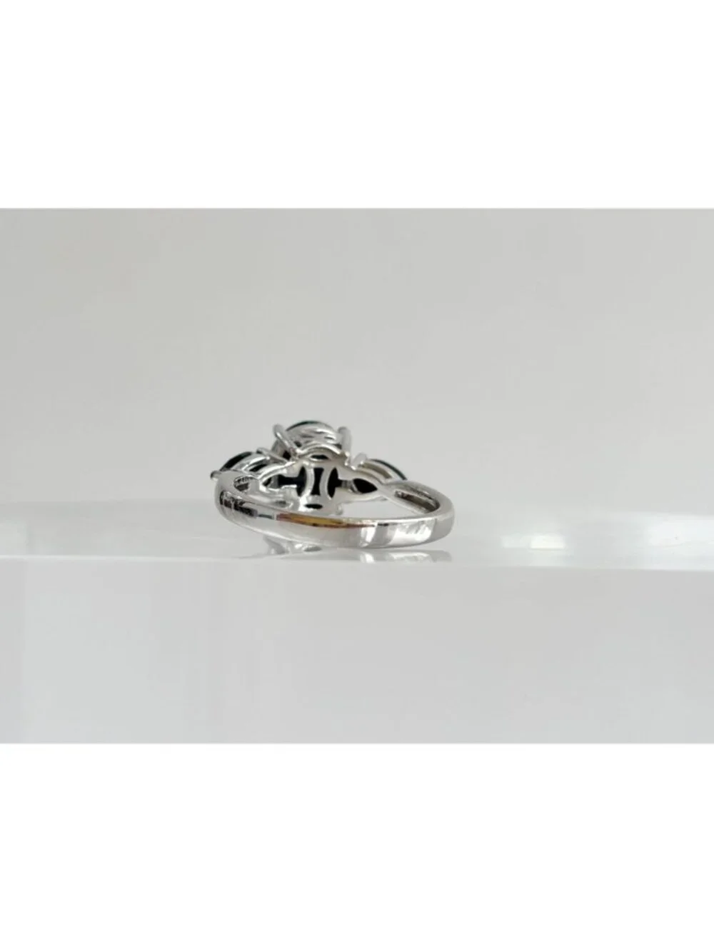 Triple  Black Onyx Gemstone Minimalist Sterling Silver 925 Vintage Ring - sz 8